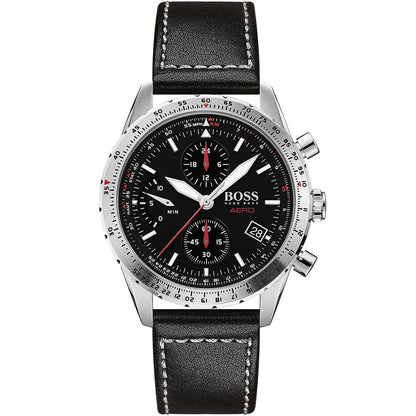 Hugo Boss Aero 1513770 Silver Case Black Dial Black Leather Men's Watch