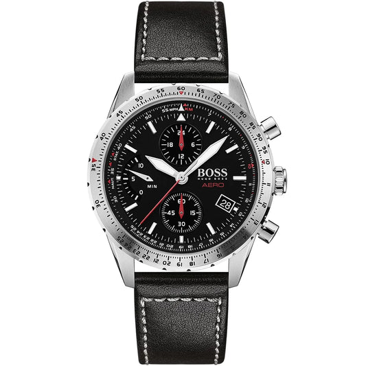Hugo Boss Aero 1513770 Silver Case Black Dial Black Leather Men's Watch