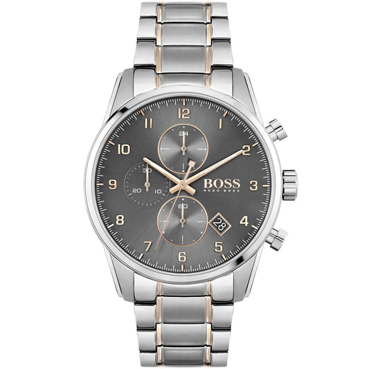 Hugo Boss Skymaster 1513789 Two-Tone Silver Rose Gold Case Gray Dial Men's Watch