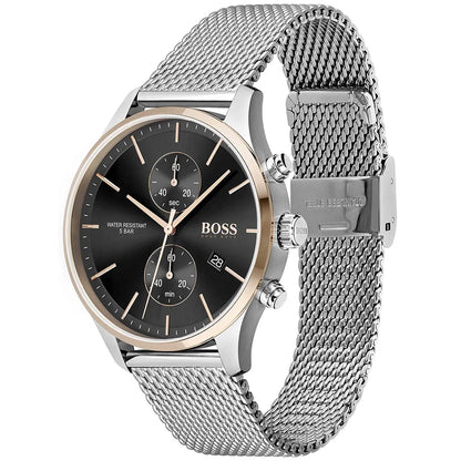 Hugo Boss Associate 1513805 Silver Stainless Steel Mesh Bracelet Black Dial Men's Watch