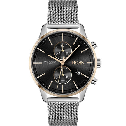Hugo Boss Associate 1513805 Silver Stainless Steel Mesh Bracelet Black Dial Men's Watch