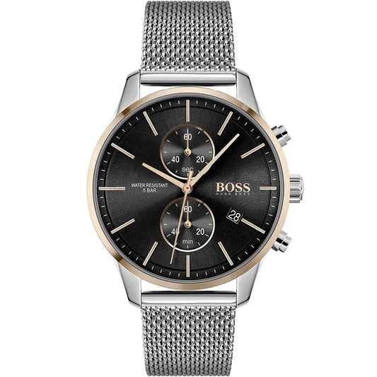 Hugo Boss Associate 1513805 Silver Stainless Steel Mesh Bracelet Black Dial Men's Watch