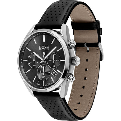 Hugo Boss Champion 1513816 Silver Case Black Dial Black Leather Men's Watch