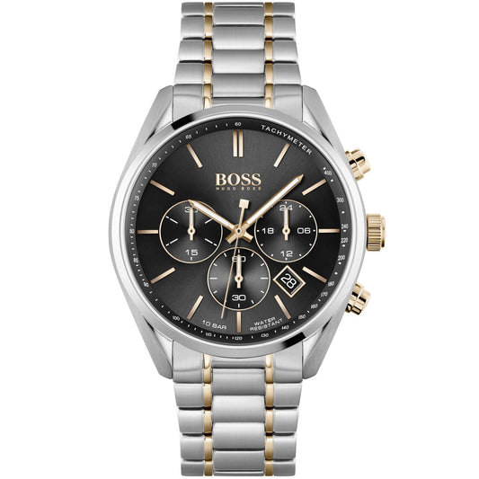 Hugo Boss Champion 1513819 Two-Tone Silver Rose Gold Case Black Dial Men's Watch