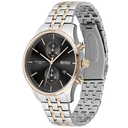 Hugo Boss Associate 1513840 Two-Tone Silver Rose Gold Case Black Dial Men's Watch