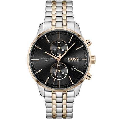 Hugo Boss Associate 1513840 Two-Tone Silver Rose Gold Case Black Dial Men's Watch