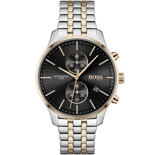 Hugo Boss Associate 1513840 Two-Tone Silver Rose Gold Case Black Dial Men's Watch