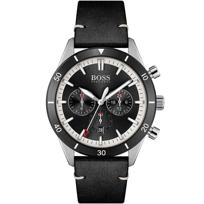 Hugo Boss Santiago 1513864 Silver Case Black Dial Black Leather Men's Watch