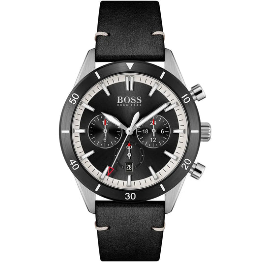 Hugo Boss Santiago 1513864 Silver Case Black Dial Black Leather Men's Watch