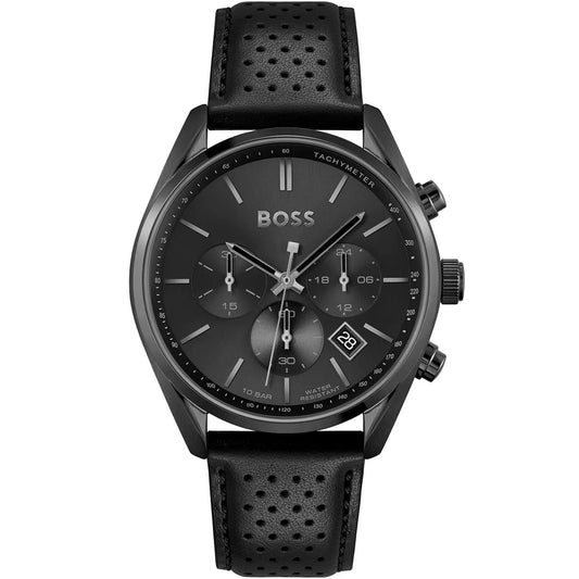 Hugo Boss Champion 1513880 Black Case Black Dial Black Leather Men's Watch