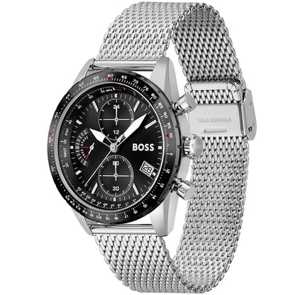 Hugo Boss Pilot Edition 1513886 Silver Case Black Dial Silver Mesh Bracelet Men's Watch