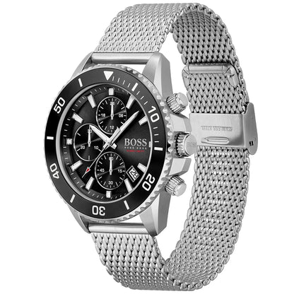 Hugo Boss Admiral Chronograph 1513904 Silver Black Dial Mesh Men's Watch