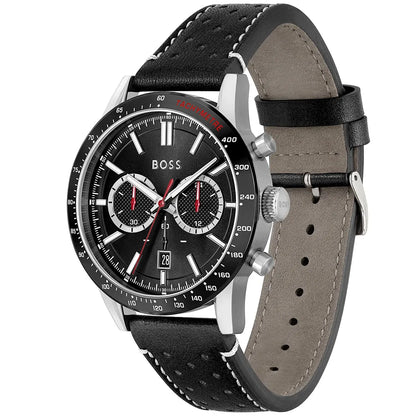 Hugo Boss Allure 1513920 Silver Case Black Dial Black Leather Men's Watch