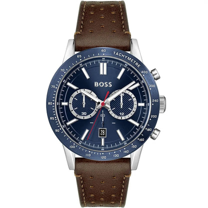 Hugo Boss Allure 1513921 Silver Case Blue Dial Brown Leather Men's Watch