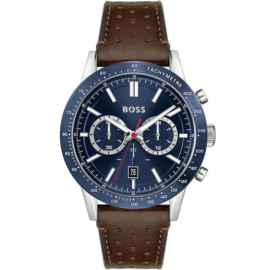 Hugo Boss Allure 1513921 Silver Case Blue Dial Brown Leather Men's Watch
