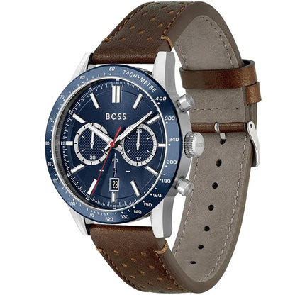 Hugo Boss Allure 1513921 Silver Case Blue Dial Brown Leather Men's Watch