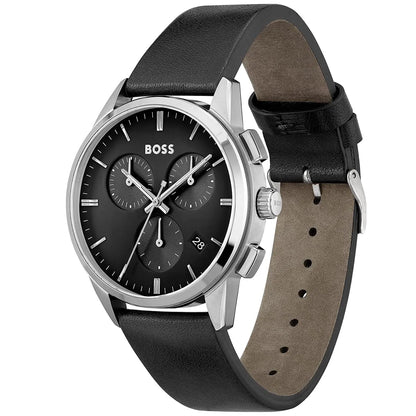 Hugo Boss Dapper 1513925 Silver Case Black Dial Black Leather Men's Watch
