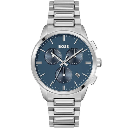 Hugo Boss Dapper 1513927 Silver Case Blue Dial Silver Metal Link Men's Watch