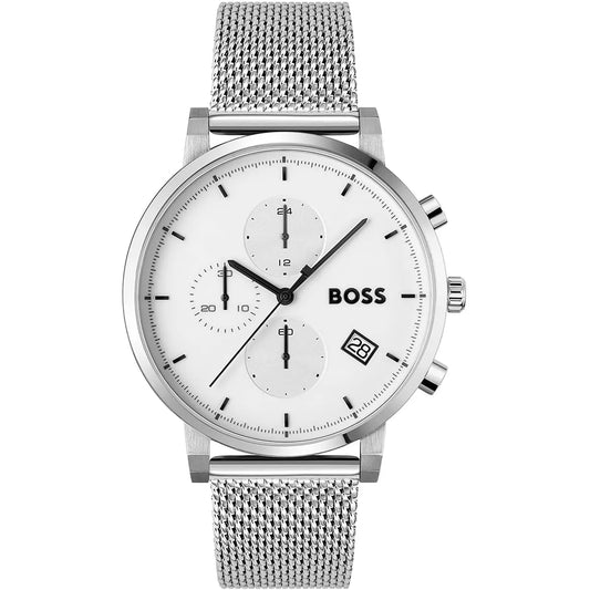 Hugo Boss Skymaster 1513933 Chronograph White Dial Men's Mesh Watch