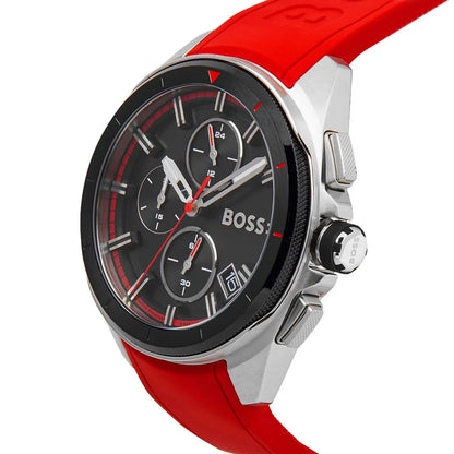 Hugo Boss Volane 1513959 Black Case Black Dial Red Rubber Strap Men's Watch
