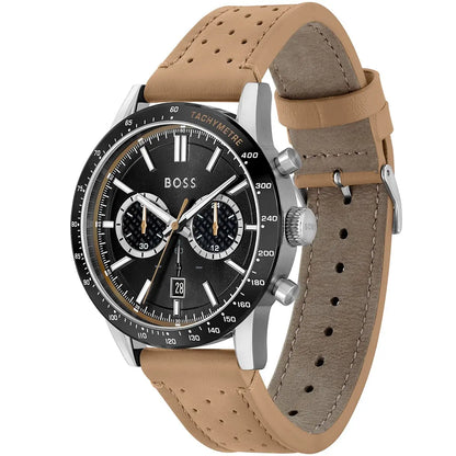 Hugo Boss Allure 1513964 Black Ion-Plated Case Black Dial Beige Leather Men's Watch