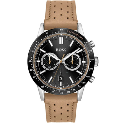 Hugo Boss Allure 1513964 Black Ion-Plated Case Black Dial Beige Leather Men's Watch