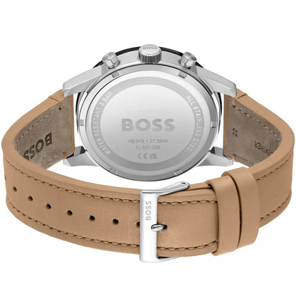 Hugo Boss Allure 1513964 Black Ion-Plated Case Black Dial Beige Leather Men's Watch