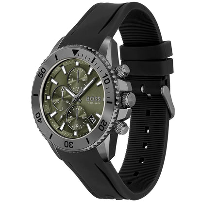 Hugo Boss Admiral 1513967 Silver Case Green Dial Black Rubber Strap Men's Watch