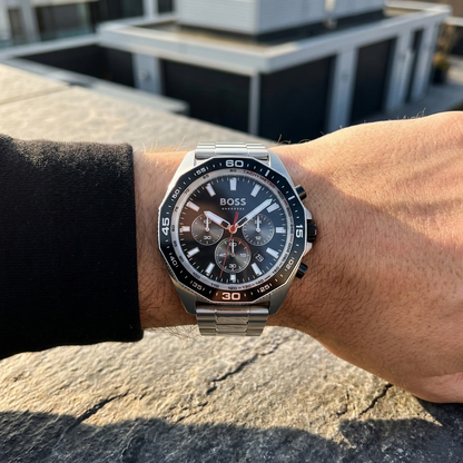 Hugo Boss Energy 1513971 Silver Case Black Dial Black Bezel Silver Metal Men's Watch