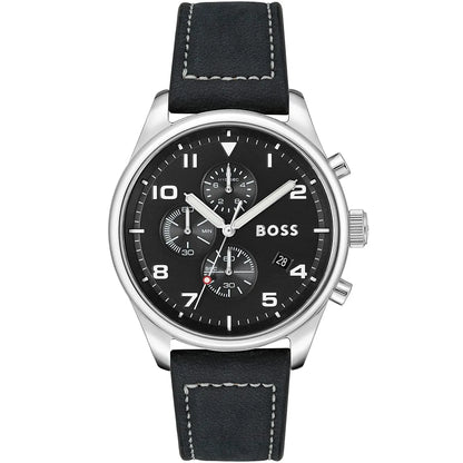 Hugo Boss View 1513987 Silver Case Black Dial Black Leather Men's Watch