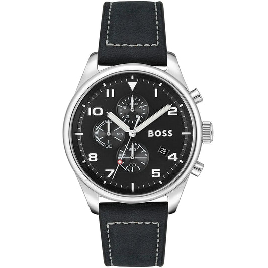 Hugo Boss View 1513987 Silver Case Black Dial Black Leather Men's Watch