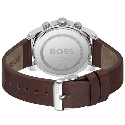 Hugo Boss Trace 1514002 Silver Case Blue Dial Brown Leather Men's Watch