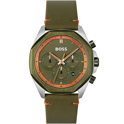 Hugo Boss Cloud 1514018 Silver Case Green Dial Green Leather Men's Watch