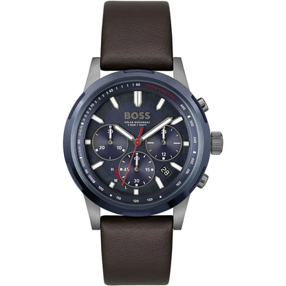 Hugo Boss Solgrade 1514030 Silver Case Blue Dial Brown Leather Men's Watch