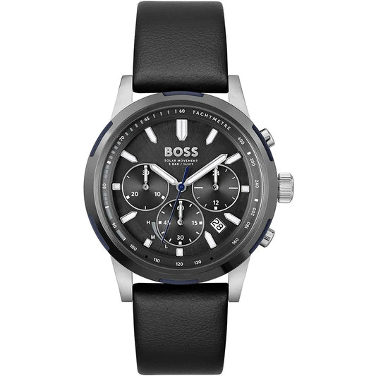 Hugo Boss Solgrade 1514031 Grey Case Black Dial Black Leather Men's Watch