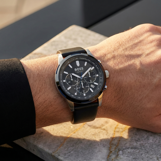 Hugo Boss Solgrade 1514031 Grey Case Black Dial Black Leather Men's Watch