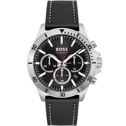 Hugo Boss Troper 1514055 Silver Case Black Dial Black Leather Men's Watch