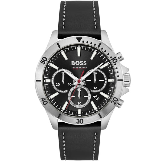 Hugo Boss Troper 1514055 Silver Case Black Dial Black Leather Men's Watch