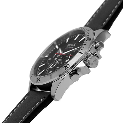 Hugo Boss Troper 1514055 Silver Case Black Dial Black Leather Men's Watch