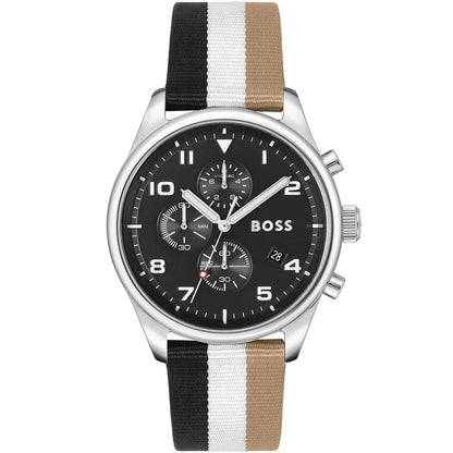 Hugo Boss View 1514062 Silver Case Black Dial Multicolored Textile Men's Watch