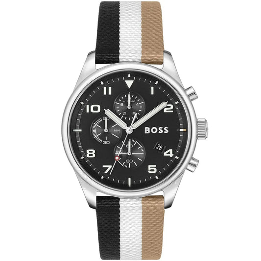 Hugo Boss View 1514062 Silver Case Black Dial Multicolored Textile Men's Watch