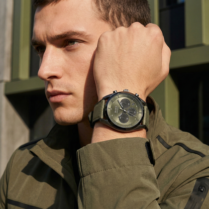 Hugo Boss Top 1514092 Grey Ion-Plated Case Olive Green Dial Olive Canvas Men's Watch