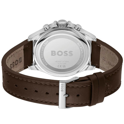 Hugo Boss Troper 1514098 Silver Case Green Dial Brown Leather Men's Watch