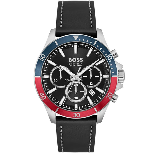 Hugo Boss Troper 1514099 Silver Case Black Dial Black Leather Men's Watch