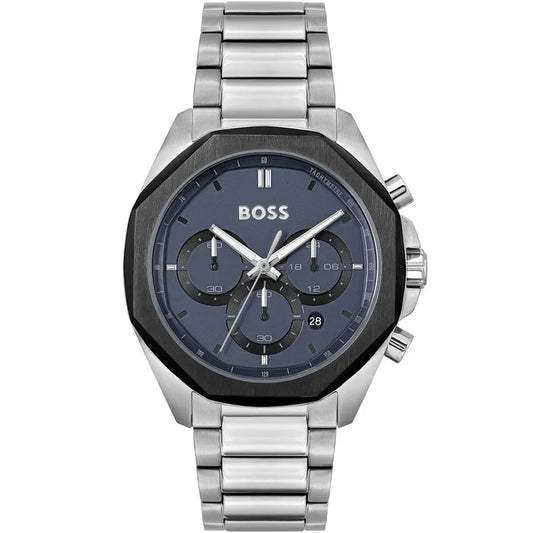 Hugo Boss Cloud 1514015 Men's Silver Steel Watch with Navy Dial & Black Bezel