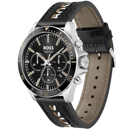 Hugo Boss Troper 1514121 Black Ion-Plated Case Black Dial Black Leather Men's Watch