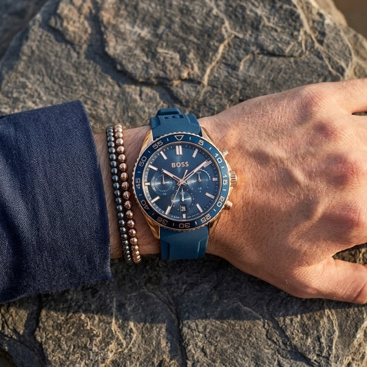 Hugo Boss Admiral 1514169 Chronograph Blue Dial Rose Gold-Tone Men's Watch