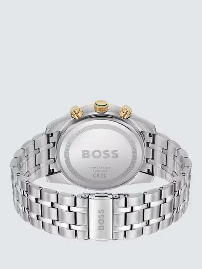 Hugo Boss Sky Traveller 1514195 Silver Gold Case Green Dial Silver Metal Men's Watch