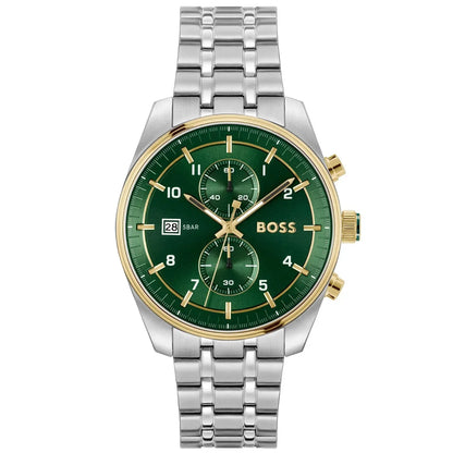 Hugo Boss Sky Traveller 1514195 Silver Gold Case Green Dial Silver Metal Men's Watch