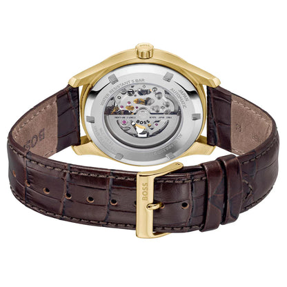 Hugo Boss Principe 1514235 Gold Case Dark Grey Skeleton Automatic Men's Watch